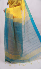 Piyari Fashion Handloom Cotton Blend Yellow Sequin Saree | Grocsy