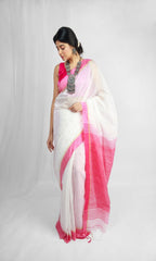 Piyari Fashion Handloom Cotton Blend White Sequin Saree | Grocsy