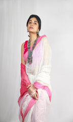 Piyari Fashion Handloom Cotton Blend White Sequin Saree | Grocsy