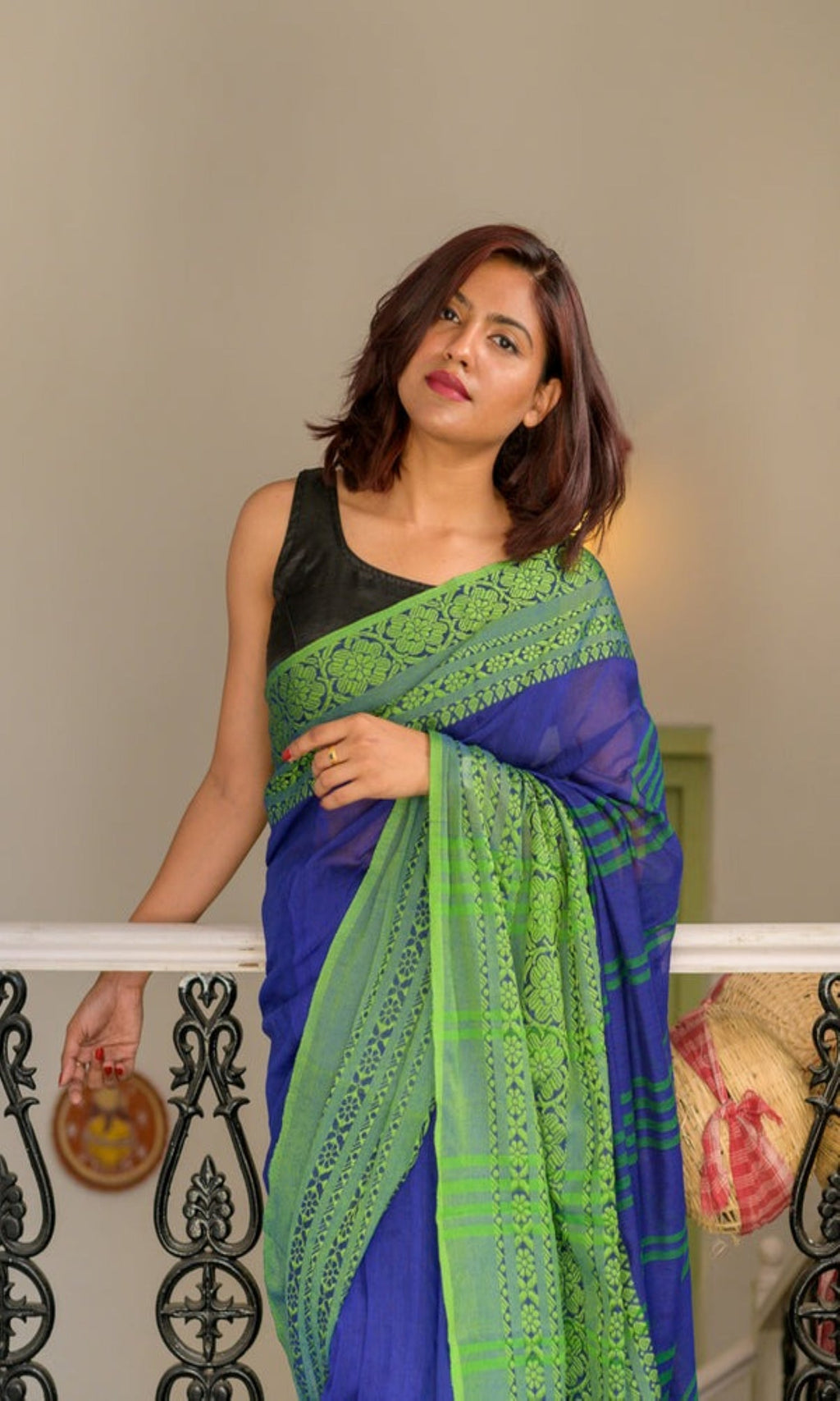 Piyari Fashion Handloom Blue Cotton Begampuri Saree | Grocsy