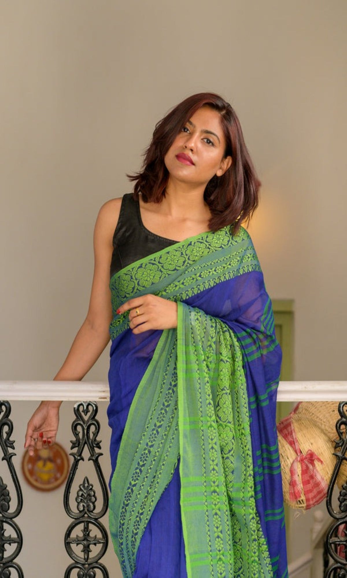 Piyari Fashion Handloom Blue Cotton Begampuri Saree | Grocsy