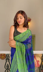 Piyari Fashion Handloom Blue Cotton Begampuri Saree | Grocsy