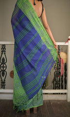 Piyari Fashion Handloom Blue Cotton Begampuri Saree | Grocsy