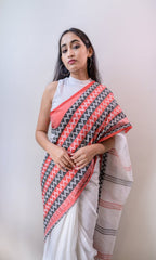 Piyari Fashion Handloom White Cotton Begampuri Saree | Grocsy