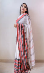 Piyari Fashion Handloom White Cotton Begampuri Saree | Grocsy