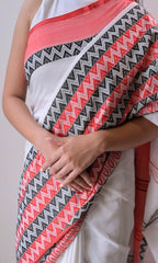 Piyari Fashion Handloom White Cotton Begampuri Saree | Grocsy