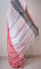 Piyari Fashion Handloom White Cotton Begampuri Saree | Grocsy