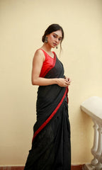 Piyari Fashion Handloom Black Cotton Saree | Grocsy