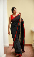 Piyari Fashion Handloom Black Cotton Saree | Grocsy