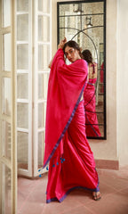 Piyari Fashion Handloom Rani Pink Cotton Saree | Grocsy