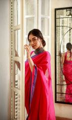 Piyari Fashion Handloom Rani Pink Cotton Saree | Grocsy