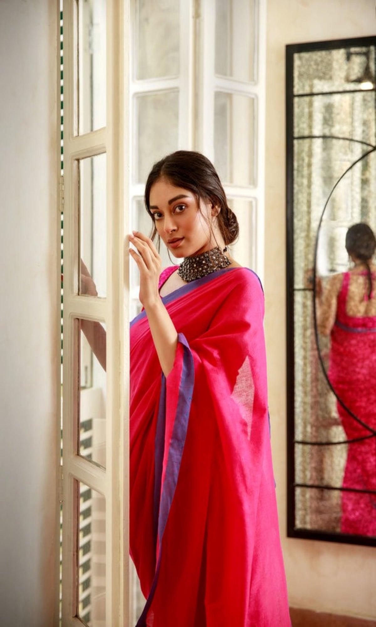 Piyari Fashion Handloom Rani Pink Cotton Saree | Grocsy