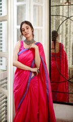 Piyari Fashion Handloom Rani Pink Cotton Saree | Grocsy