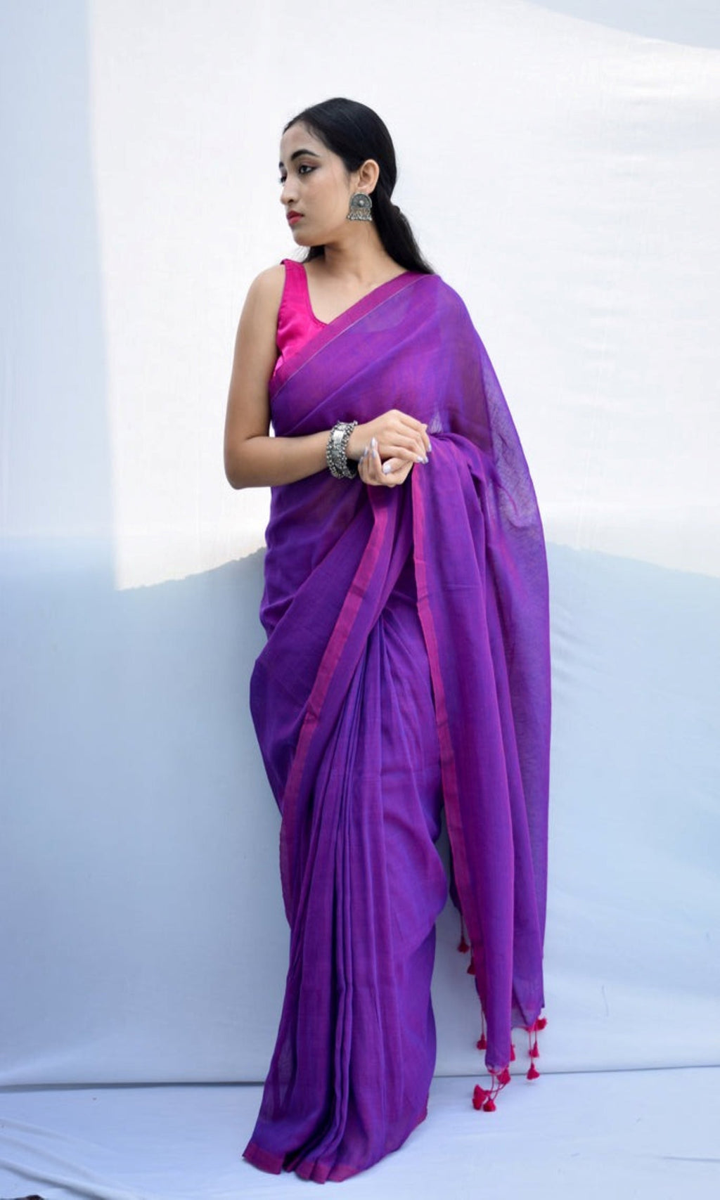 Piyari Fashion Handloom Purple Cotton Saree | Grocsy