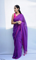 Piyari Fashion Handloom Purple Cotton Saree | Grocsy