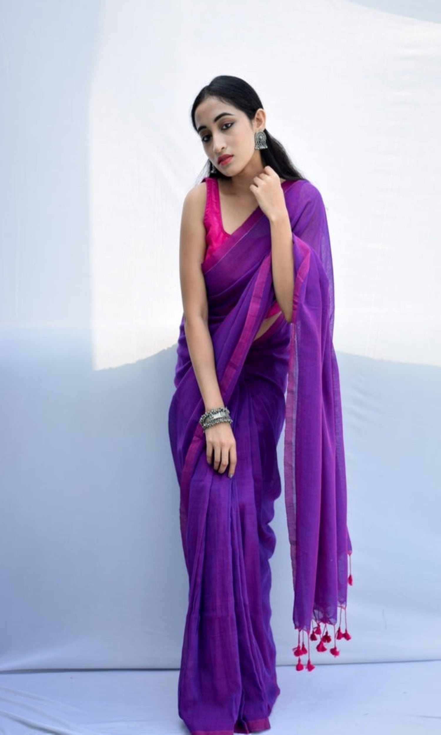 Piyari Fashion Handloom Purple Cotton Saree | Grocsy