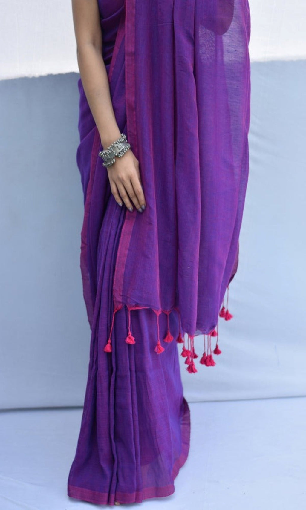 Piyari Fashion Handloom Purple Cotton Saree | Grocsy