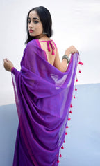 Piyari Fashion Handloom Purple Cotton Saree | Grocsy