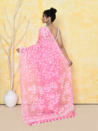 Piyari Fashion Women's Pink Cotton Silk Jamdani Saree | Grocsy