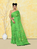 Piyari Fashion Women's Green Cotton Silk Jamdani Saree | Grocsy