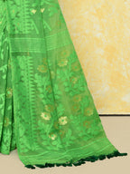 Piyari Fashion Women's Green Cotton Silk Jamdani Saree | Grocsy