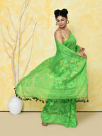 Piyari Fashion Women's Green Cotton Silk Jamdani Saree | Grocsy