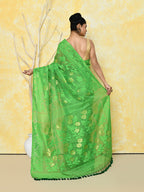 Piyari Fashion Women's Green Cotton Silk Jamdani Saree | Grocsy