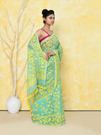 Piyari Fashion Women's Light Turquoise Cotton Silk Jamdani Saree | Grocsy