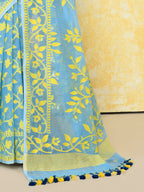 Piyari Fashion Women's Sky Blue Cotton Silk Jamdani Saree | Grocsy