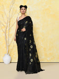 Piyari Fashion Women's Black Cotton Silk Jamdani Saree | Grocsy