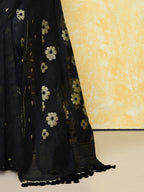 Piyari Fashion Women's Black Cotton Silk Jamdani Saree | Grocsy