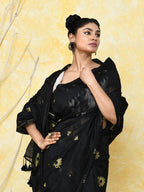 Piyari Fashion Women's Black Cotton Silk Jamdani Saree | Grocsy