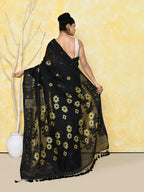 Piyari Fashion Women's Black Cotton Silk Jamdani Saree | Grocsy