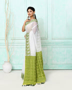 Piyari Fashion Women's White Cotton Silk Jamdani Saree | Grocsy