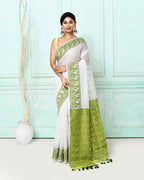 Piyari Fashion Women's White Cotton Silk Jamdani Saree | Grocsy