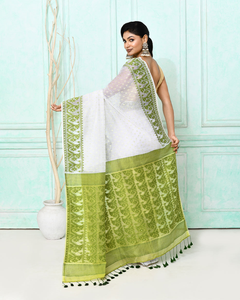 Piyari Fashion Women's White Cotton Silk Jamdani Saree | Grocsy