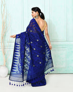Piyari Fashion Women's Blue Cotton Silk Jamdani Saree | Grocsy