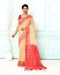 Piyari Fashion Women's Muga Red Cotton Silk Jamdani Saree | Grocsy