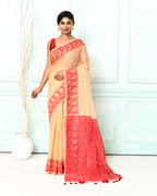 Piyari Fashion Women's Muga Red Cotton Silk Jamdani Saree | Grocsy