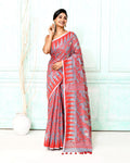 Piyari Fashion Women's Gray Red Cotton Silk Jamdani Saree | Grocsy