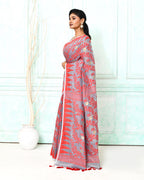 Piyari Fashion Women's Gray Red Cotton Silk Jamdani Saree | Grocsy