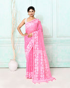 Piyari Fashion Women's Pink Cotton Silk Jamdani Saree | Grocsy
