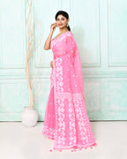 Piyari Fashion Women's Pink Cotton Silk Jamdani Saree | Grocsy