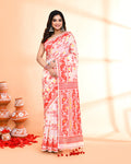 Piyari Fashion Women's Off White Red Cotton Silk Jamdani Saree | Grocsy