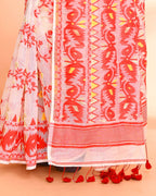 Piyari Fashion Women's Off White Red Cotton Silk Jamdani Saree | Grocsy