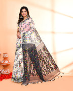 Piyari Fashion Women's Off White Black Cotton Silk Jamdani Saree | Grocsy