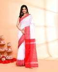 Piyari Fashion Women`s Cotton Silk White Handloom Saree With Blouse | Grocsy