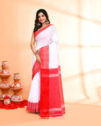 Piyari Fashion Women`s Cotton Silk White Handloom Saree With Blouse | Grocsy