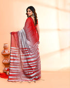 Piyari Fashion Women`s Cotton Silk Silver Handloom Saree With Blouse | Grocsy
