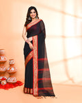 Piyari Fashion Women`s Cotton Silk Black Handloom Saree With Blouse | Grocsy